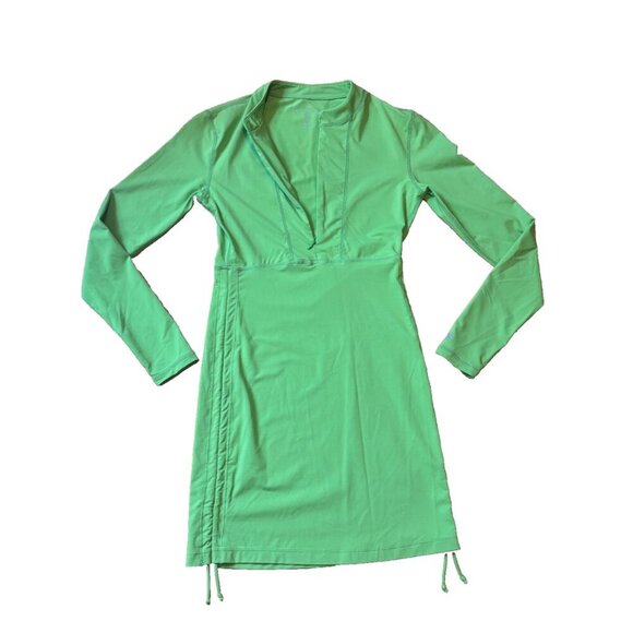 Athleta Swim XS Tidal Long Sleeve ZipUp Ruched Rash Guard Coverup Dress Green - Picture 5 of 8